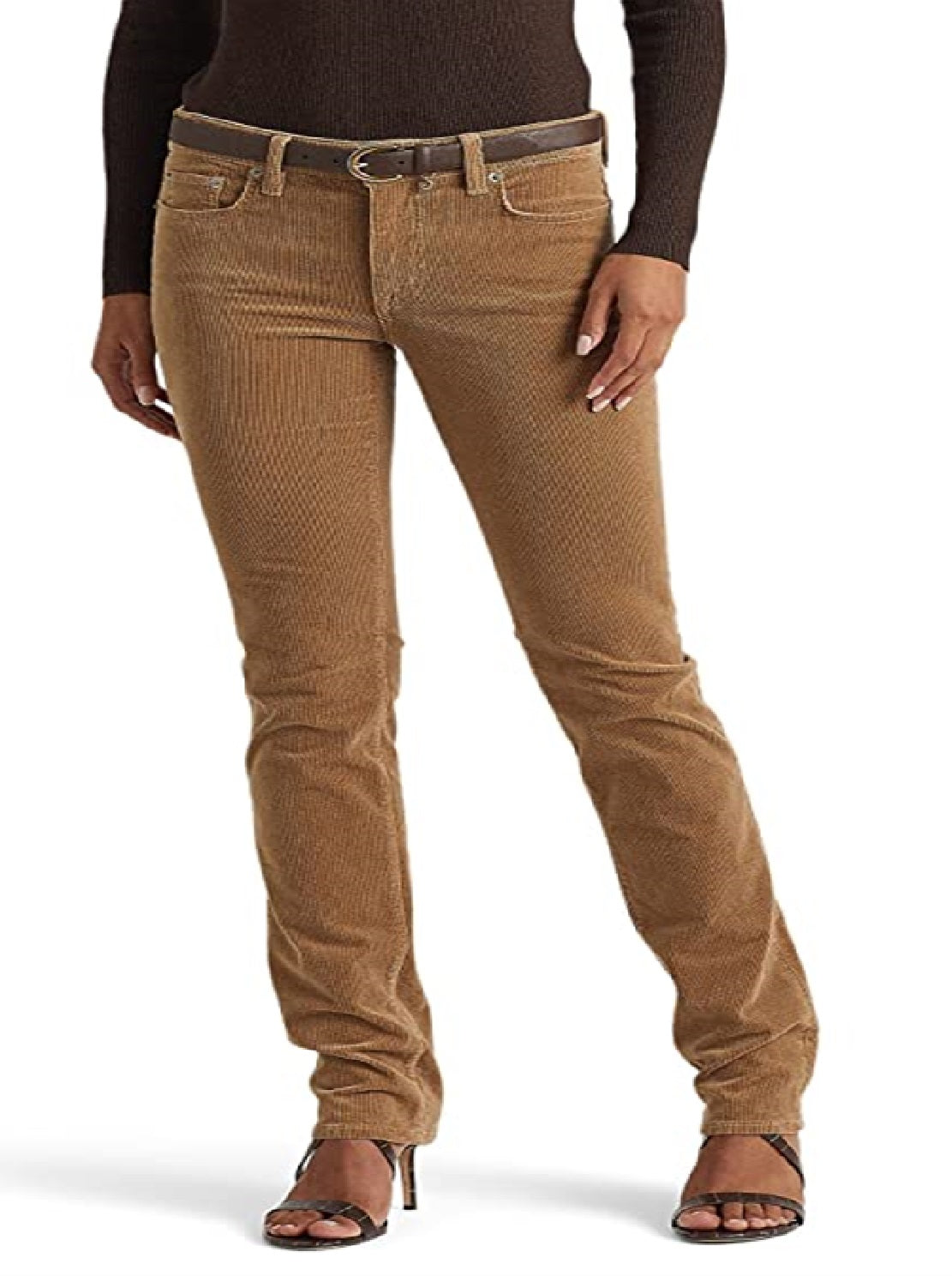 Calça Ralph Lauren Feminina Veludo Cotelê Cintura Média Reta Marrom Tamanho 6