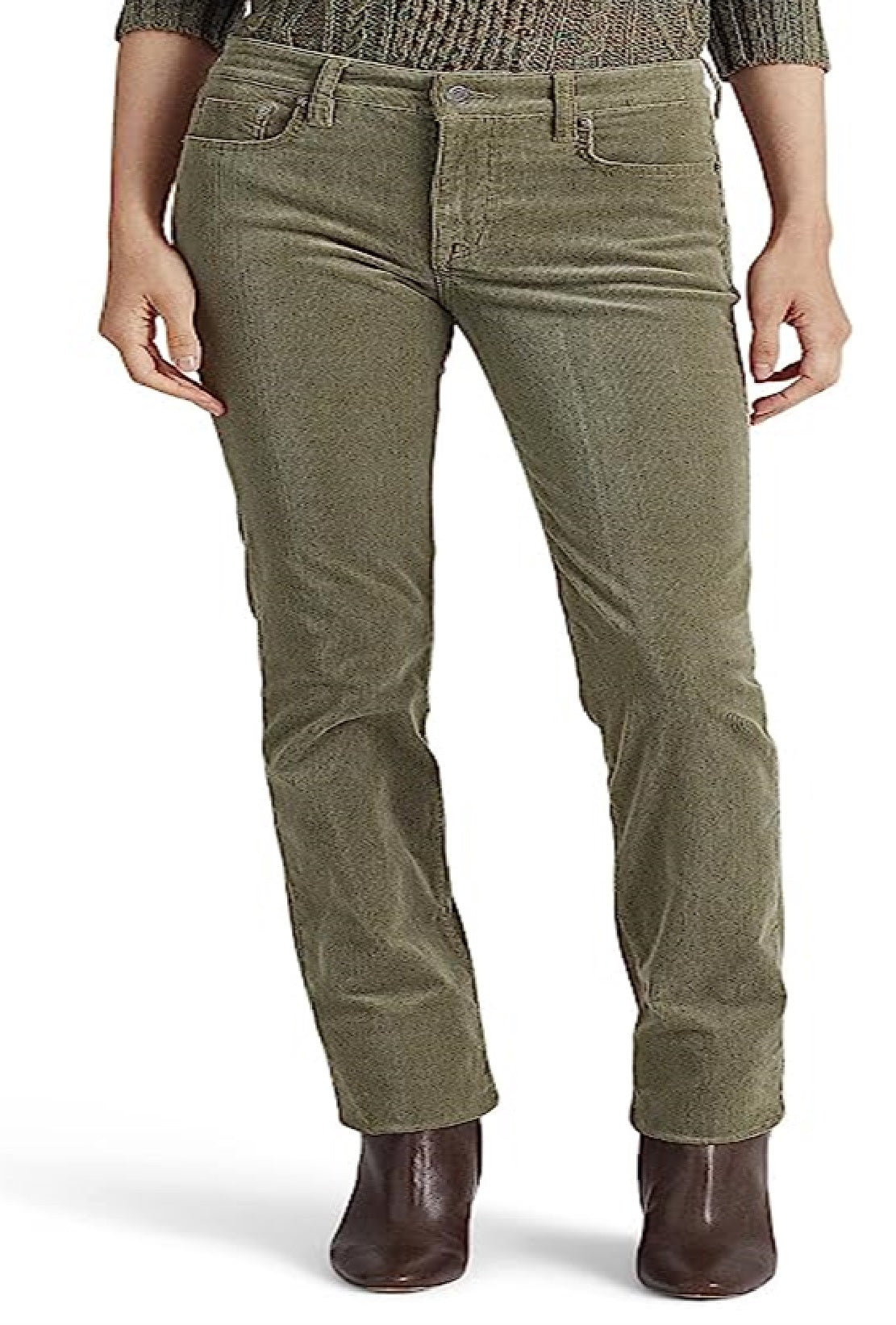 Calça Ralph Lauren Feminina Veludo Cotelê Cintura Média Reta Verde Tamanho 16