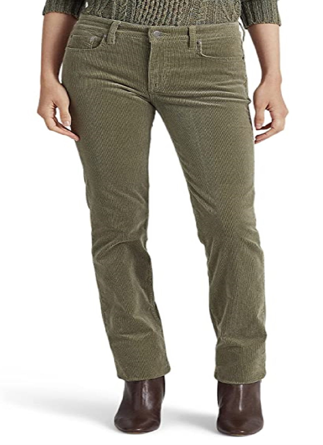 Calça Ralph Lauren Feminina Veludo Cotelê Cintura Média Reta Verde Tamanho 8