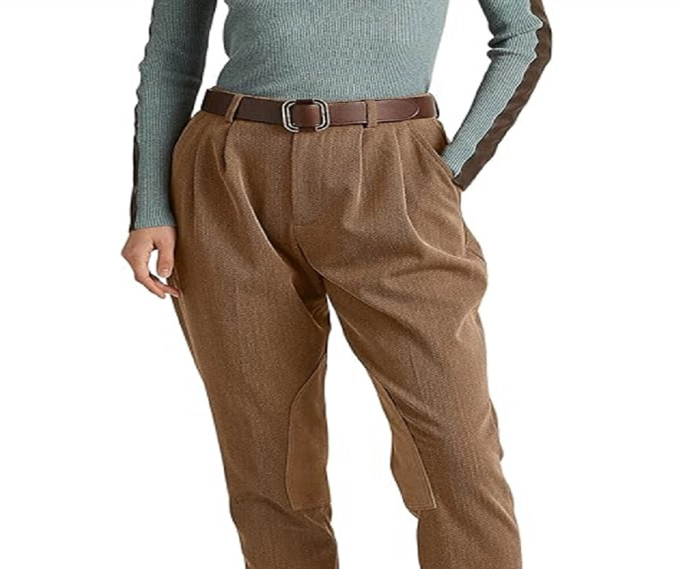 Calça Jodhpur plissada bielástica Ralph Lauren feminina, marrom, tamanho 12
