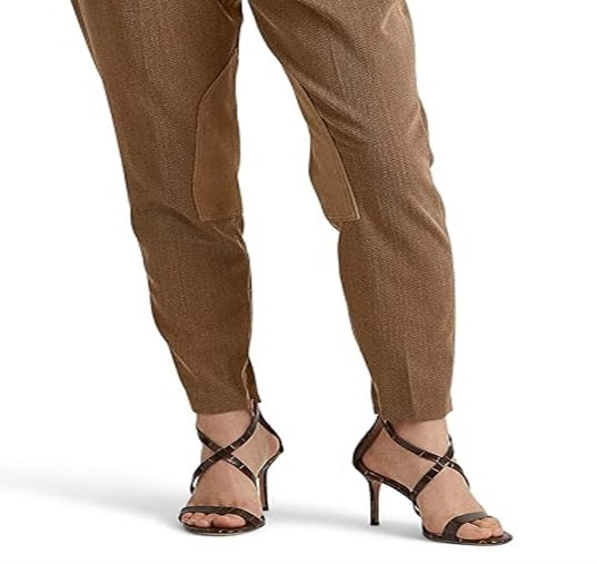Calça Jodhpur plissada bielástica Ralph Lauren feminina, marrom, tamanho 12