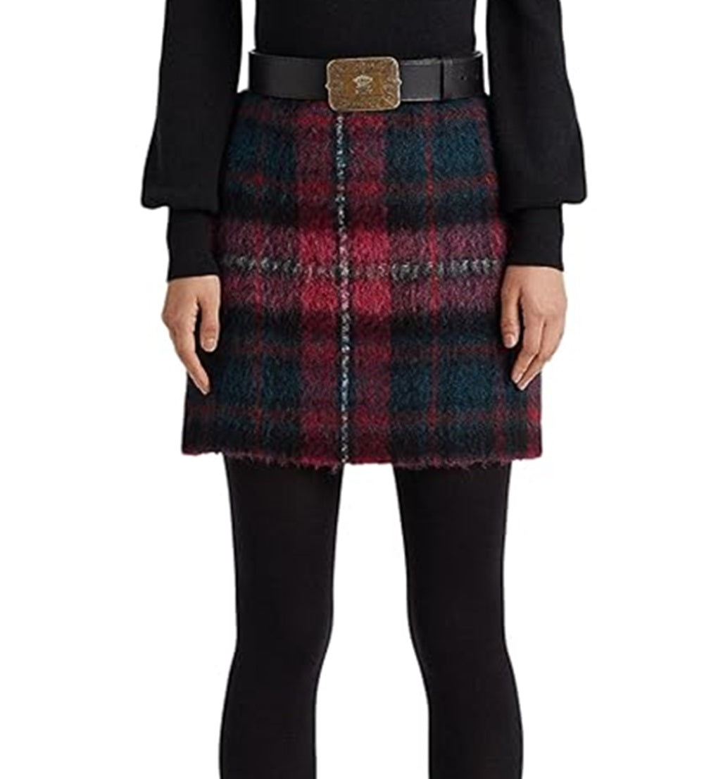 Minissaia lápis xadrez feminina Ralph Lauren rosa tamanho 16