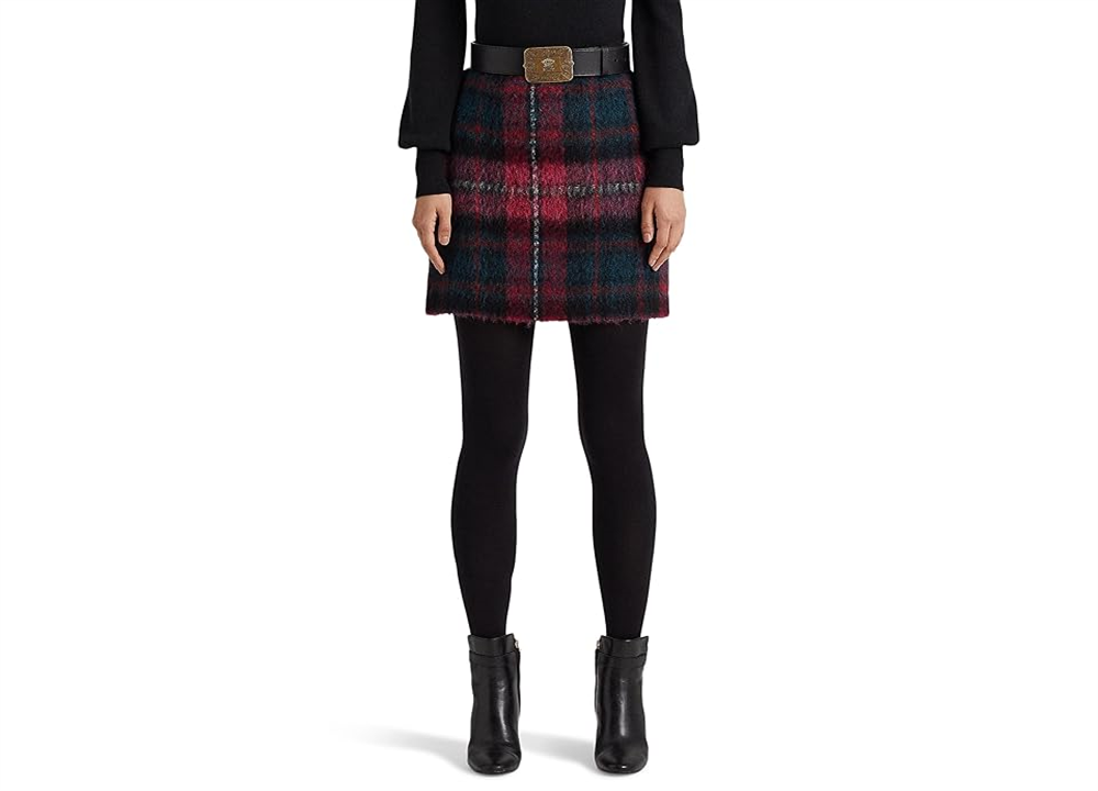 Minissaia lápis xadrez feminina Ralph Lauren rosa tamanho 16