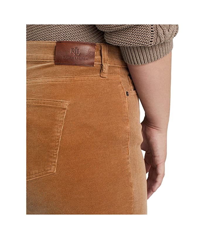 Calça reta Ralph Lauren feminina de veludo cotelê, cintura média, marrom, tamanho 16W