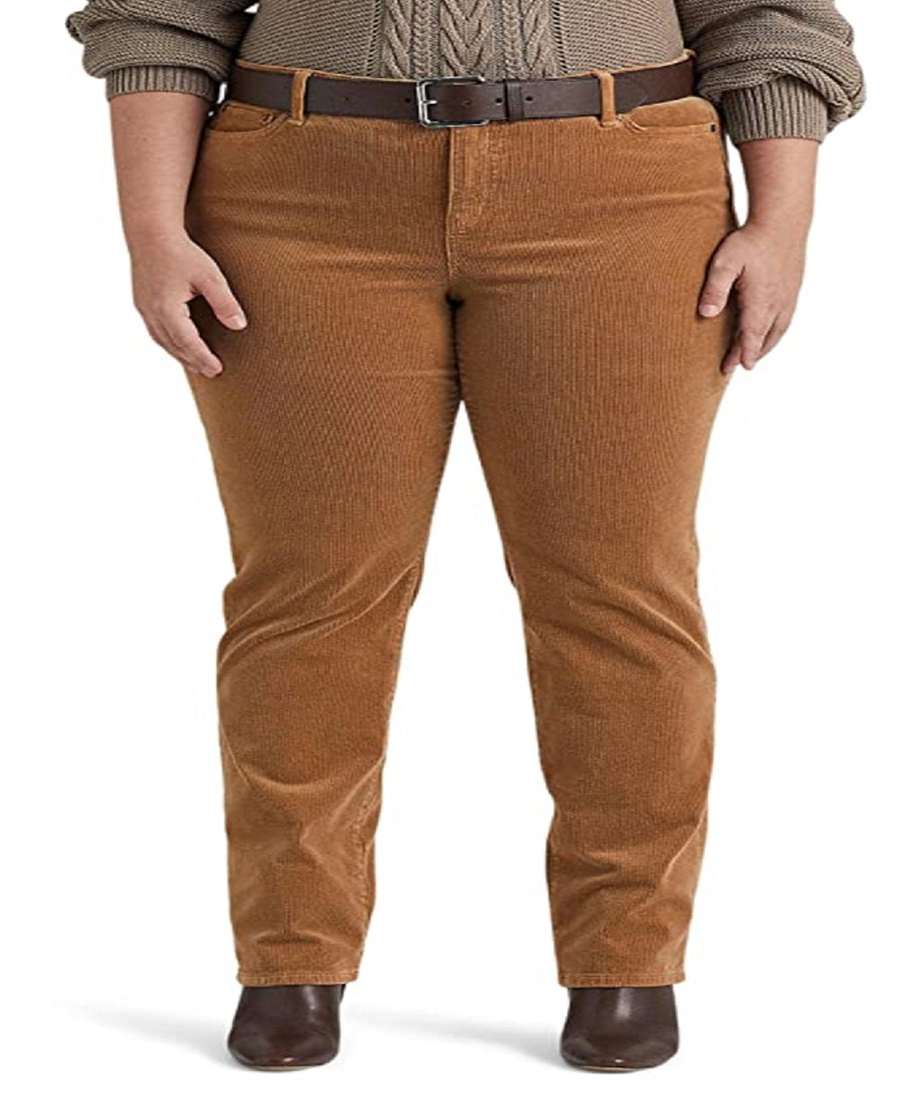 Calça Ralph Lauren Feminina Veludo Cotelê Cintura Média Reta Marrom Tamanho 20W