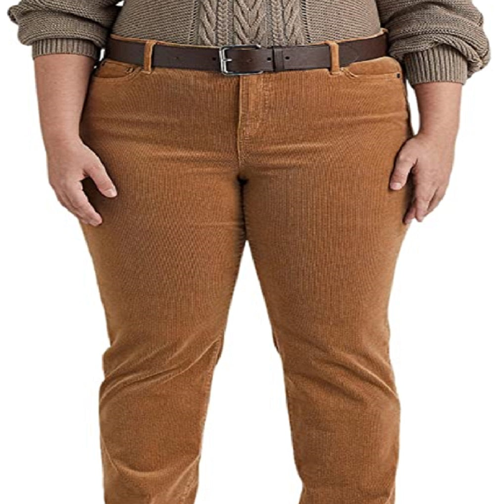 Calça Ralph Lauren Feminina Veludo Cotelê Cintura Média Reta Marrom Tamanho 20W