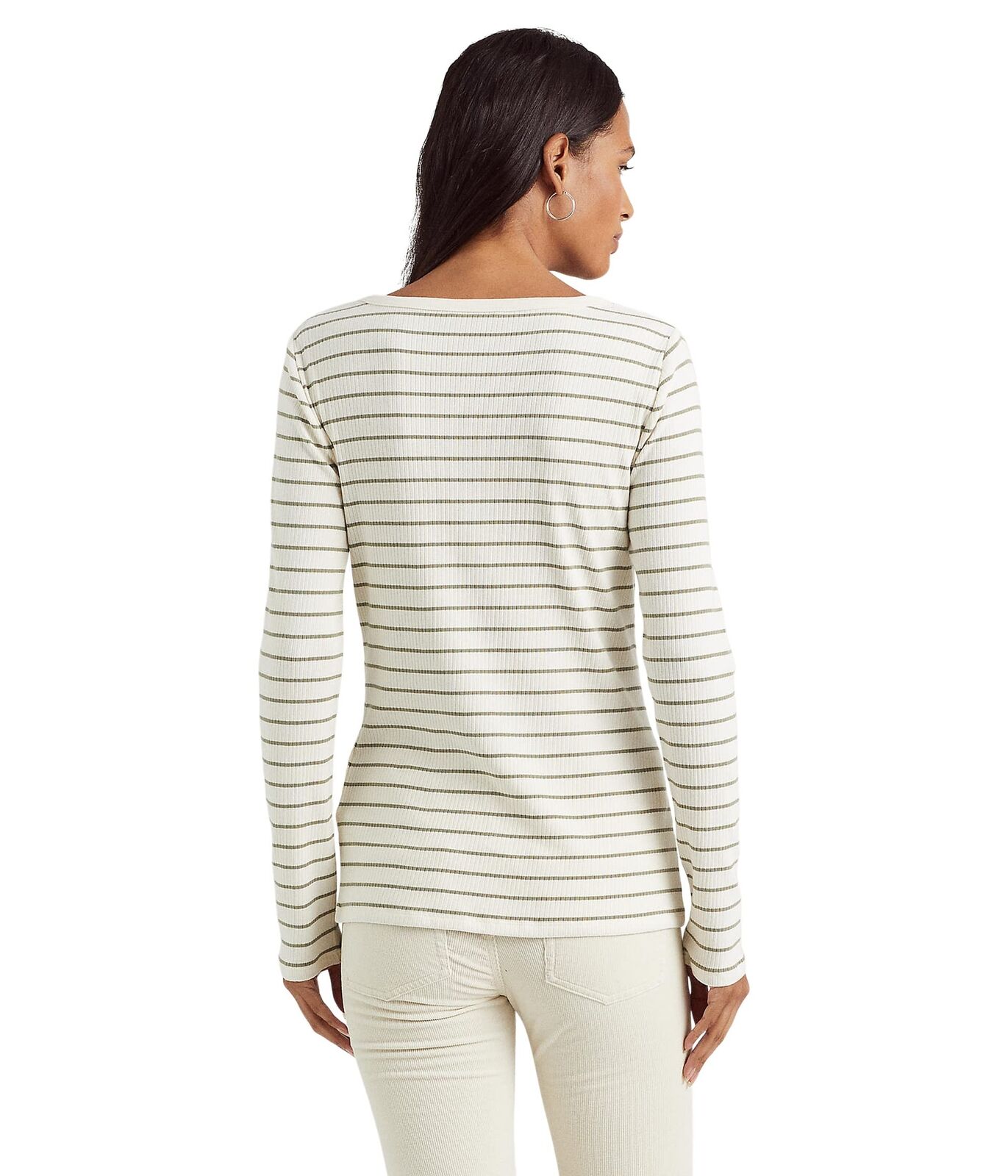 Ralph Lauren Camiseta Henley Listrada Feminina Marrom Tamanho X-G