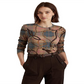 Camiseta Ralph Lauren Feminina Xadrez Algodão Elástico Manga Longa Marrom Tamanho Grande