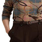 Camiseta Ralph Lauren Feminina Xadrez Algodão Elástico Manga Longa Marrom Tamanho XG