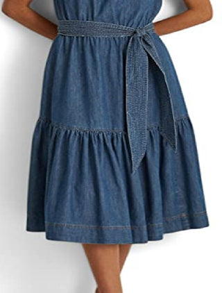 Vestido jeans feminino Ralph Lauren sem mangas azul tamanho 2 pequeno