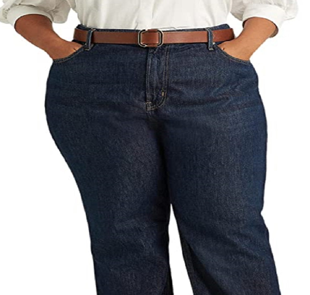 Calça Jeans Ralph Lauren Feminina Cintura Alta Relaxed Straight Azul Tamanho 20W