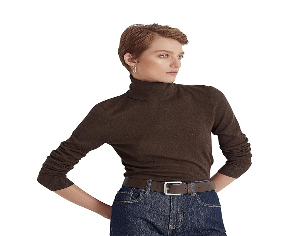 Ralph Lauren Feminino Seda Blend Gola Alta Marrom Tamanho X-G