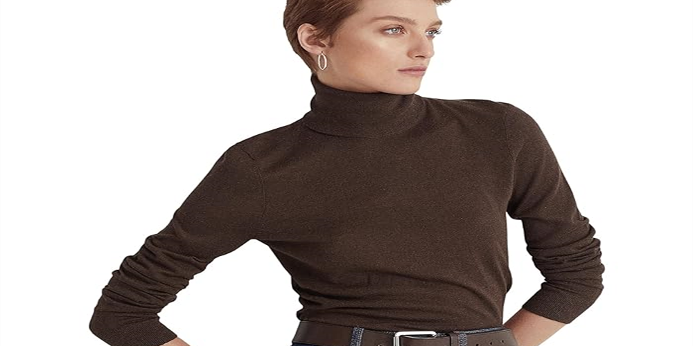 Ralph Lauren Feminino Seda Blend Gola Alta Marrom Tamanho X-G