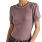 Suéter Ralph Lauren Feminino Manga Curta com Contas Roxo Tamanho Médio