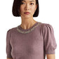 Suéter Ralph Lauren Feminino Manga Curta com Contas Roxo Tamanho Médio