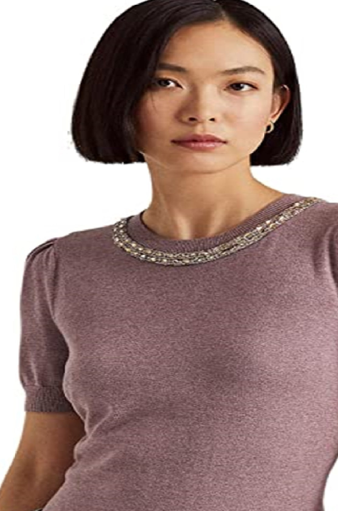 Suéter Ralph Lauren Feminino Manga Curta com Contas Roxo Tamanho X-G
