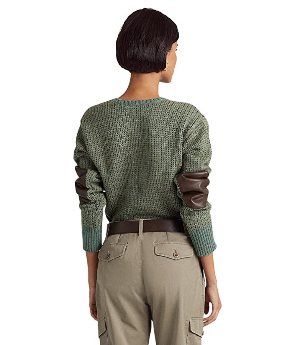 Suéter Ralph Lauren Feminino com Acabamento em Couro Sintético e Mistura de Lã, Tamanhos Variados, Extra Grande