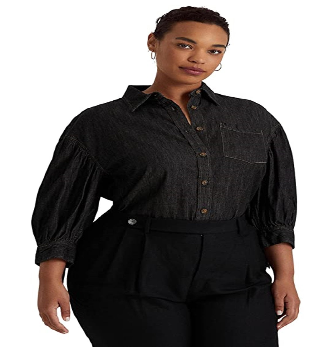 Blusa Ralph Lauren Feminina Jeans Manga Longa Preta Tamanho 2X
