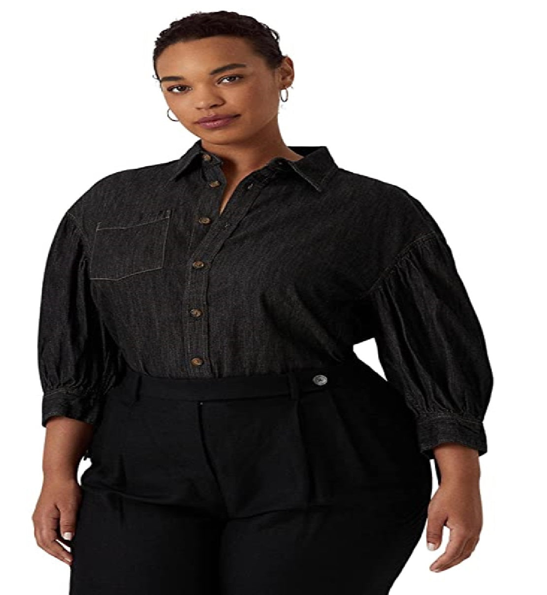 Blusa Ralph Lauren Feminina Jeans Manga Longa Preta Tamanho 2X