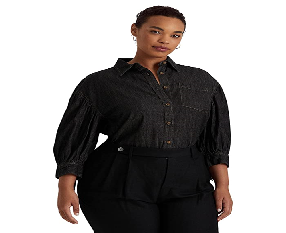 Blusa feminina Ralph Lauren jeans manga comprida preta tamanho 3X