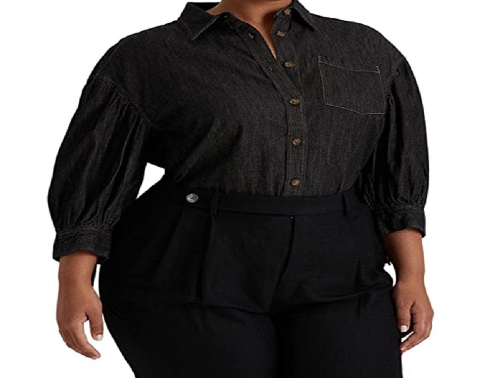 Blusa feminina Ralph Lauren jeans manga comprida preta tamanho 3X