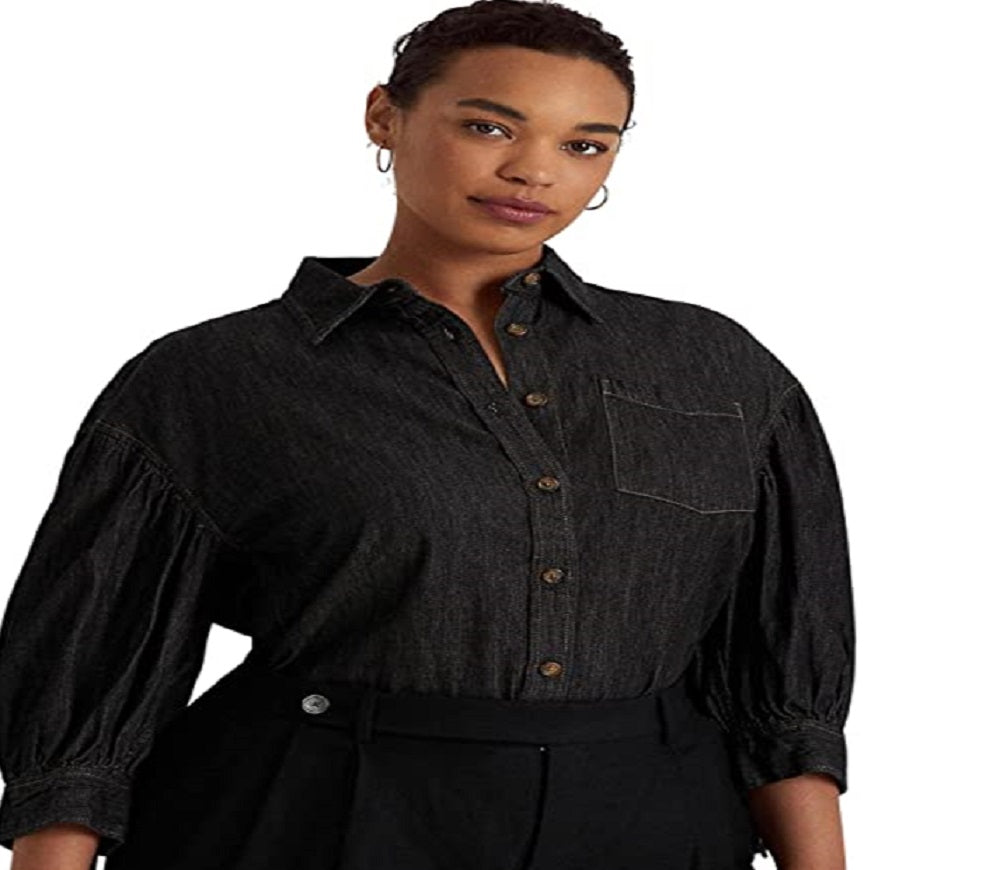Blusa feminina Ralph Lauren jeans manga comprida preta tamanho 3X