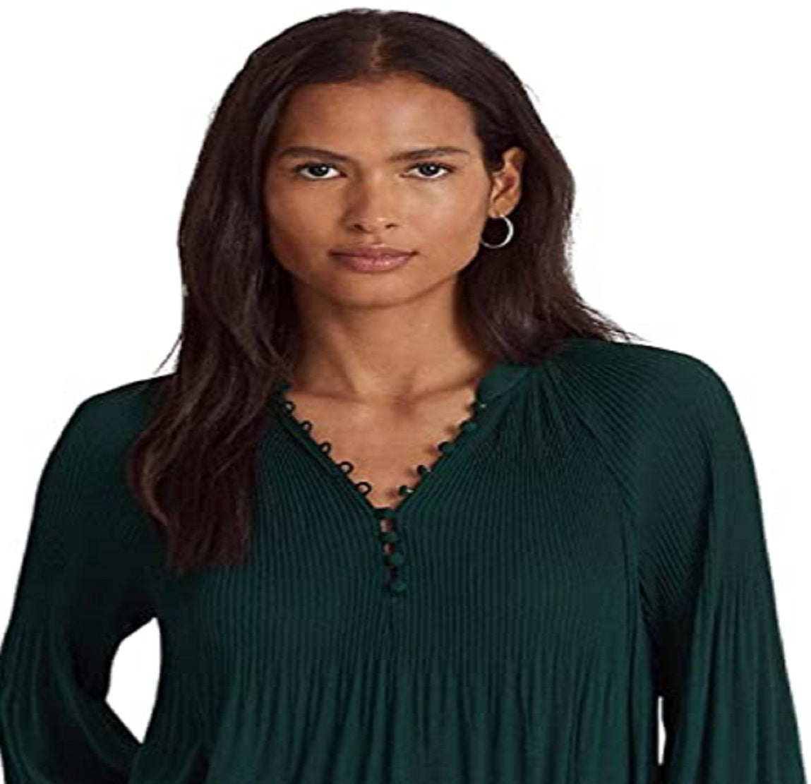 Blusa plissada feminina Ralph Lauren Georgette verde tamanho médio