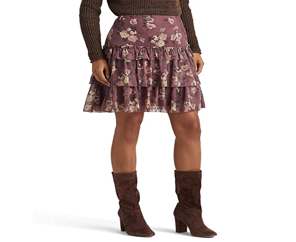 Ralph Lauren Minissaia Floral Crinkle Georgette Feminina Roxa Tamanho 12