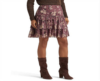 Ralph Lauren Minissaia Floral Crinkle Georgette Feminina Roxa Tamanho 12