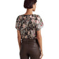 Blusa Ralph Lauren Feminina Floral Metálica Jacquard Manga Curta Marrom Tamanho Grande