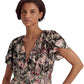 Blusa Ralph Lauren Feminina Floral Metálica Jacquard Manga Curta Marrom Tamanho Grande