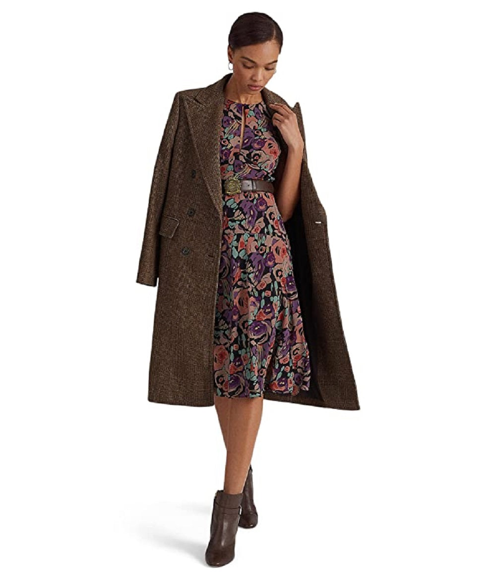 Vestido de crepe com cinto floral Ralph Lauren feminino, preto, tamanho 10
