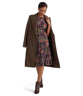 Vestido de crepe com cinto floral Ralph Lauren feminino, preto, tamanho 10