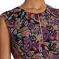 Vestido de crepe com cinto floral Ralph Lauren feminino, preto, tamanho 10