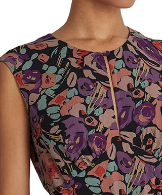 Vestido de crepe com cinto floral Ralph Lauren feminino, preto, tamanho 10