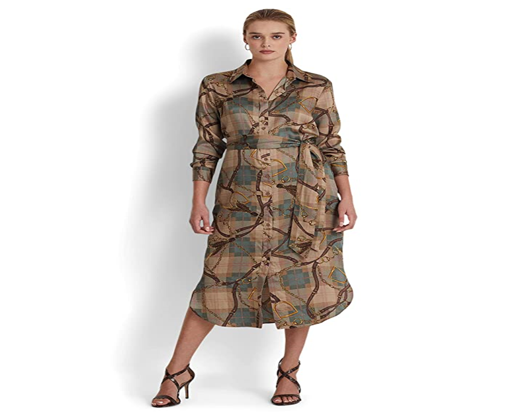 Camisa feminina Ralph Lauren xadrez sarja marrom tamanho 16