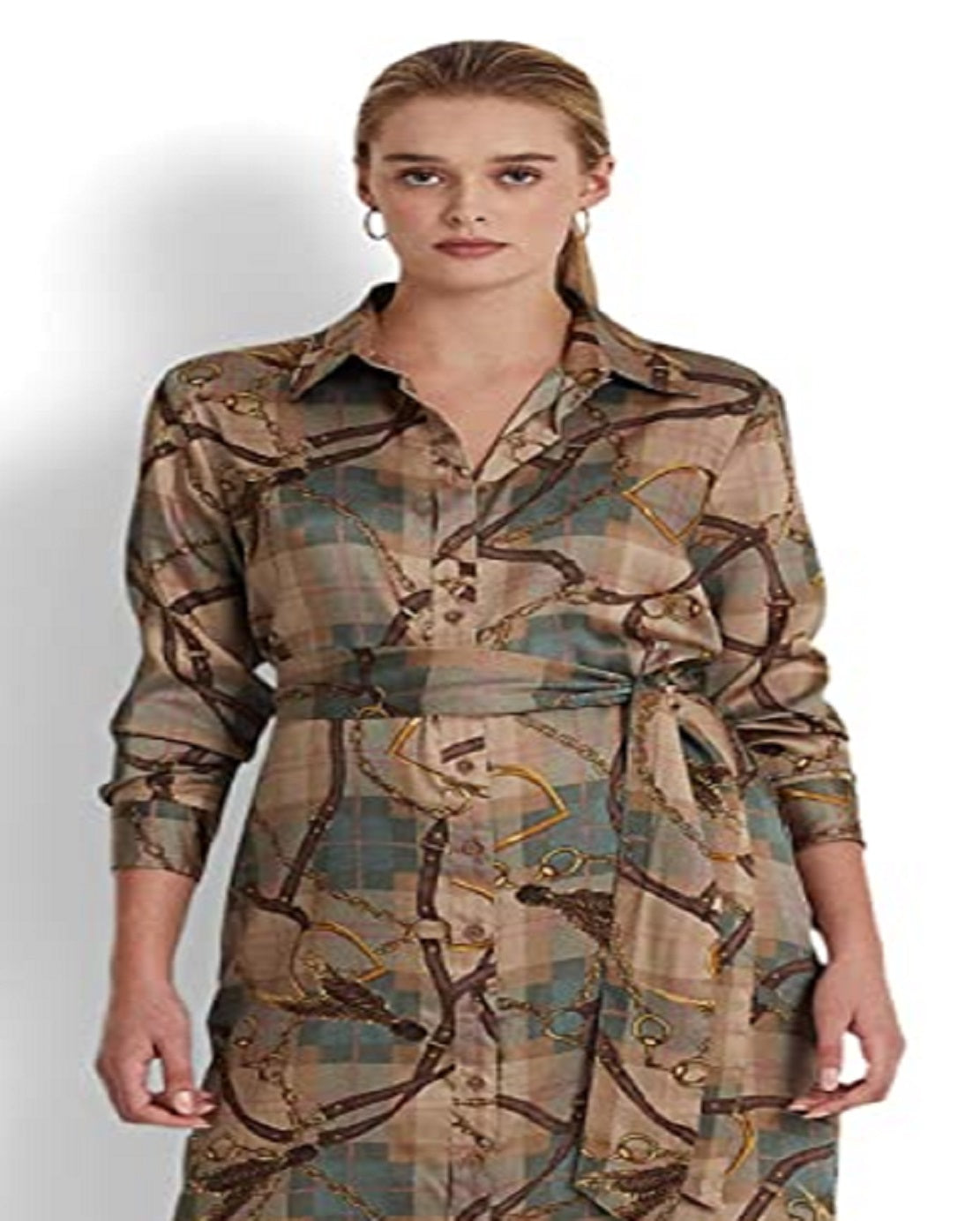 Camisa feminina Ralph Lauren xadrez sarja marrom tamanho 16