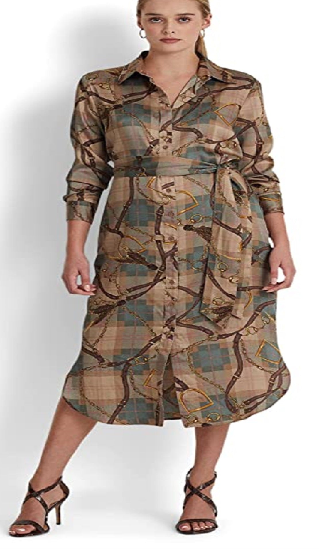 Camisa feminina Ralph Lauren xadrez sarja marrom tamanho 6