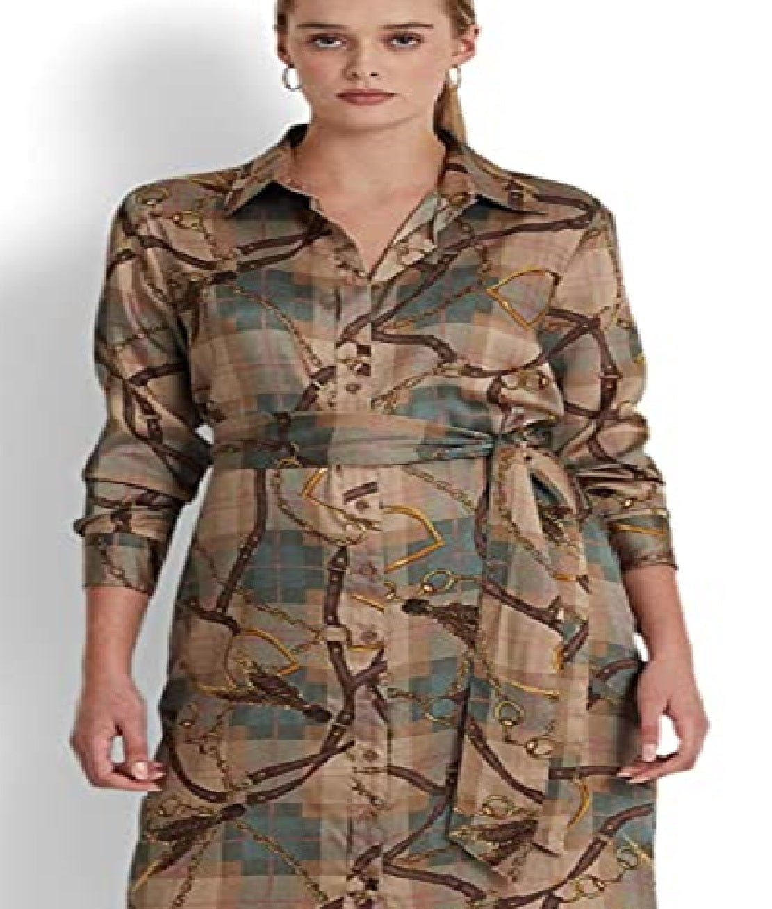 Camisa feminina Ralph Lauren xadrez sarja marrom tamanho 6