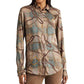 Camisa de sarja com estampa xadrez e cinto Ralph Lauren feminina, marrom, tamanho médio