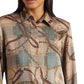 Camisa de sarja com estampa xadrez e cinto Ralph Lauren feminina, marrom, tamanho médio