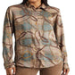 Camisa de sarja estampada com cinto xadrez Ralph Lauren feminina, tamanho extragrande, marrom
