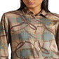 Camisa de sarja estampada com cinto xadrez Ralph Lauren feminina, tamanho extragrande, marrom