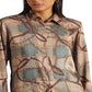 Camisa de sarja estampada com cinto xadrez Ralph Lauren feminina, tamanho XS