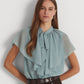 Blusa Ralph Lauren Feminina com Decote Amarrado e Georgette Amassado, Azul, Tamanho Médio