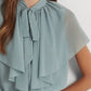 Blusa Ralph Lauren Feminina com Decote Amarrado e Georgette Amassado, Azul, Tamanho Médio