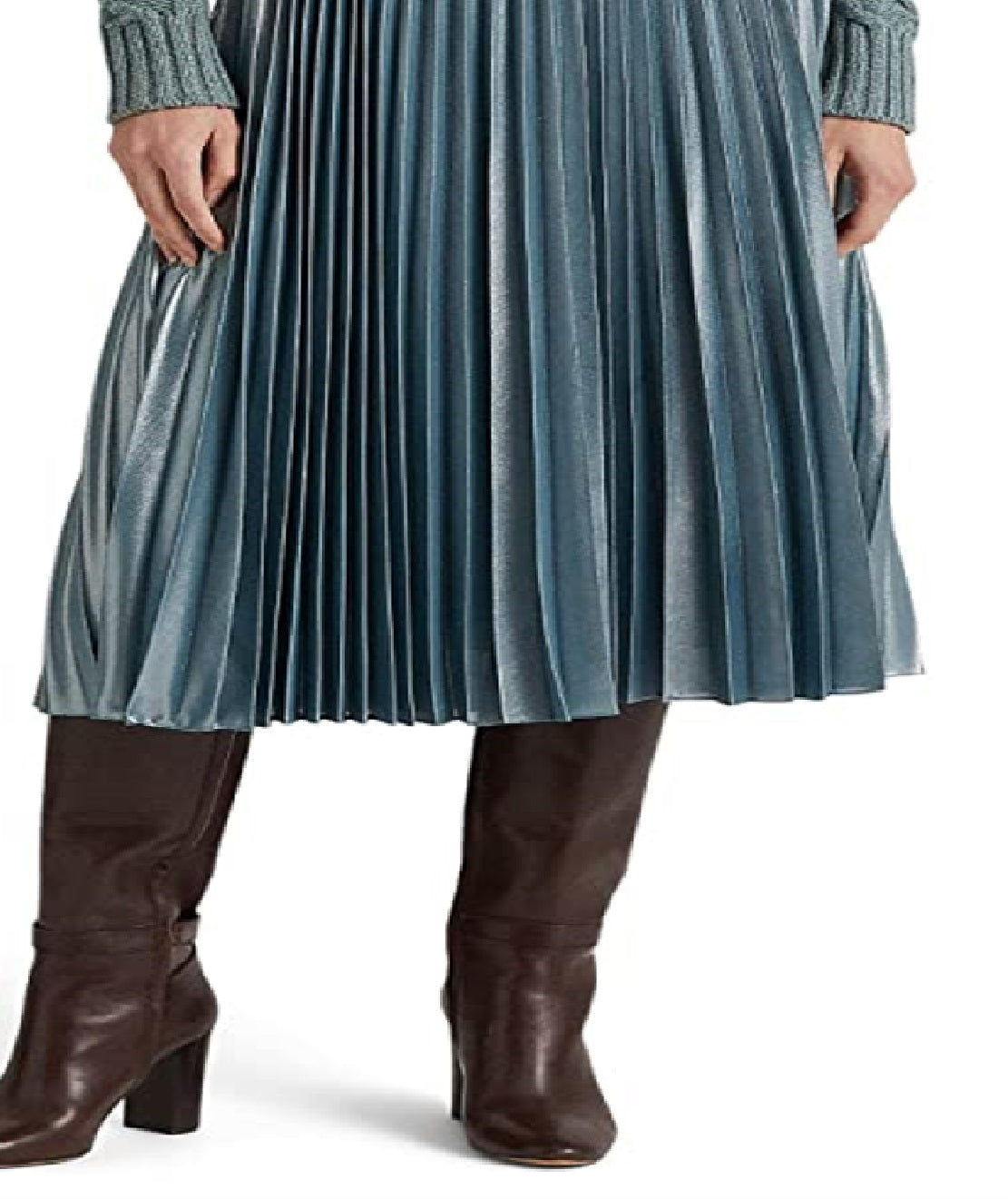 Saia plissada de chiffon metálico Ralph Lauren feminina, azul, tamanho 12