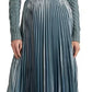 Saia plissada de chiffon metálico Ralph Lauren feminina, azul, tamanho 6