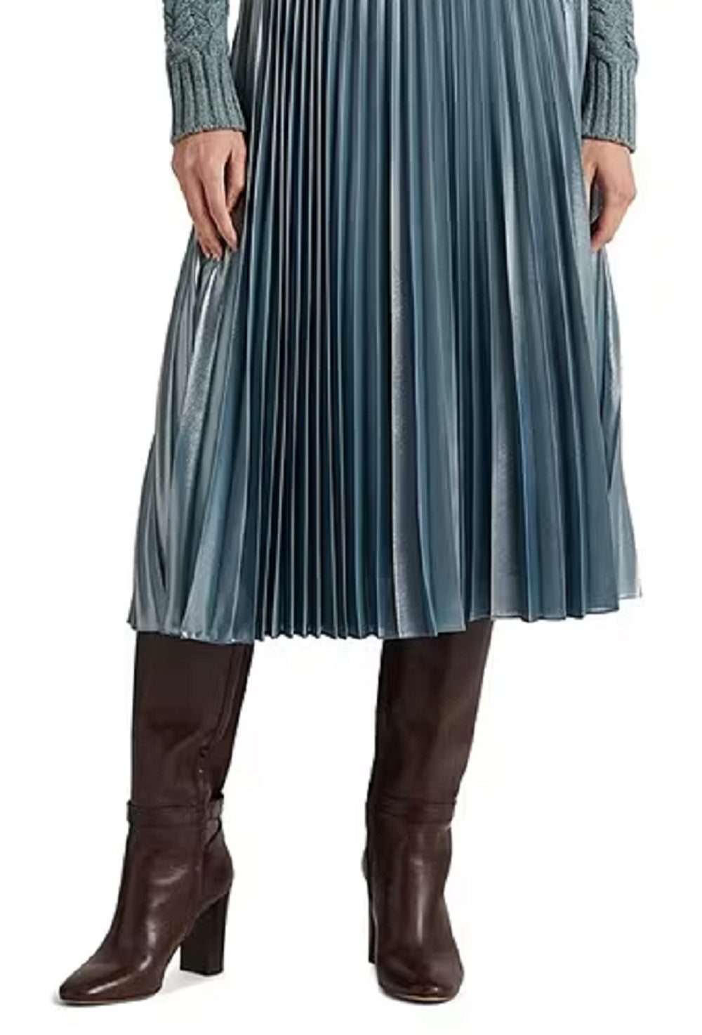 Saia plissada de chiffon metálico Ralph Lauren feminina, azul, tamanho 6