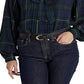Camisa Ralph Lauren Feminina Xadrez Georgette com Decote em V Azul Tamanho XG